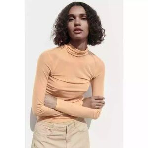 ZARA Papaya Ruched Tulle Sheer Top XS S